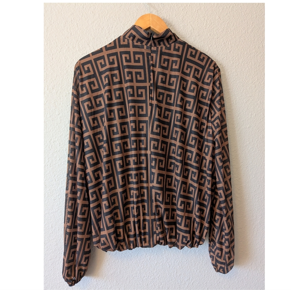 Geometric Pattern In Brown And Black Top Blouse Long Sleeves Sz. 1X - Picture 3 of 11